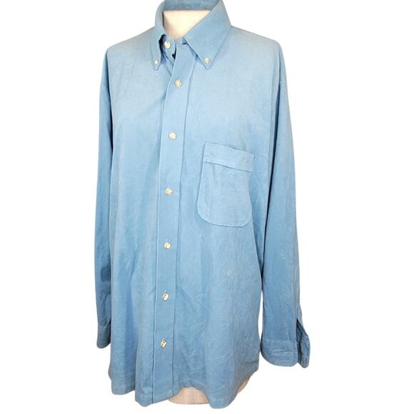 Vintage 70s Blue Soft Arnel Blend Button Up Shirt Size Large - Picture 1 of 5